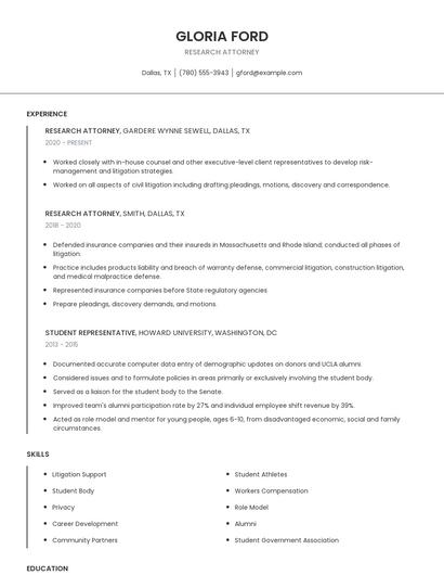 Research Attorney Resume