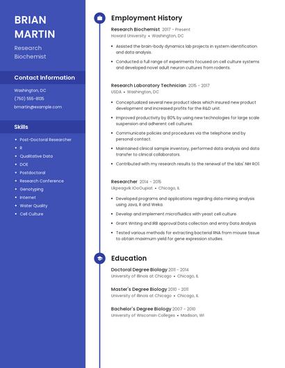 Research Biochemist Resume