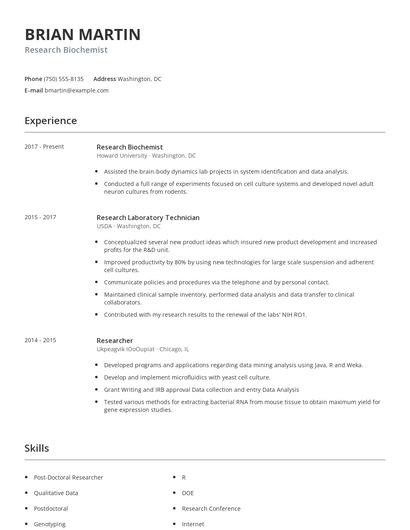 Research Biochemist Resume