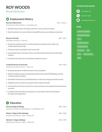 Research Biochemist Resume