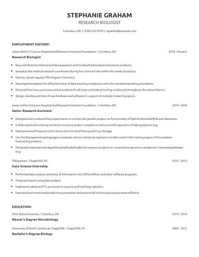 Research Biologist Resume