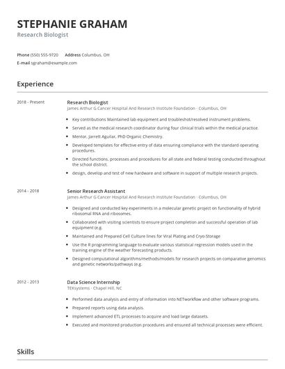 Research Biologist Resume