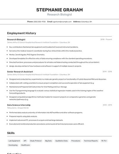 Research Biologist Resume