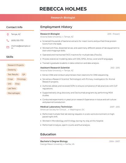Research Biologist Resume