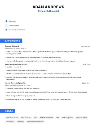 Research Biologist Resume