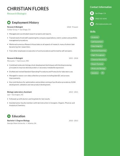 Research Biologist Resume
