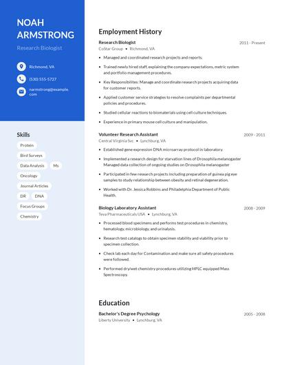 Research Biologist Resume