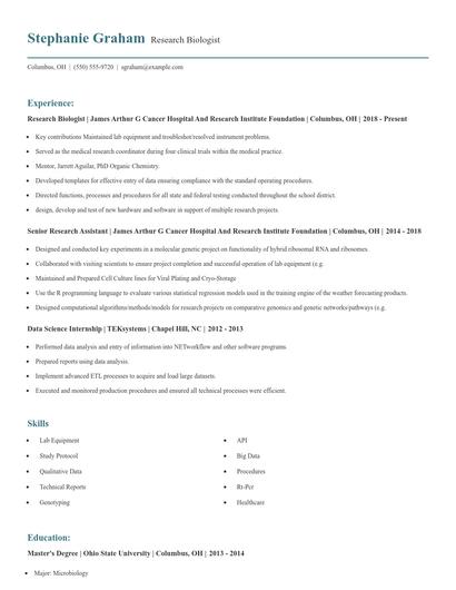 Research Biologist Resume