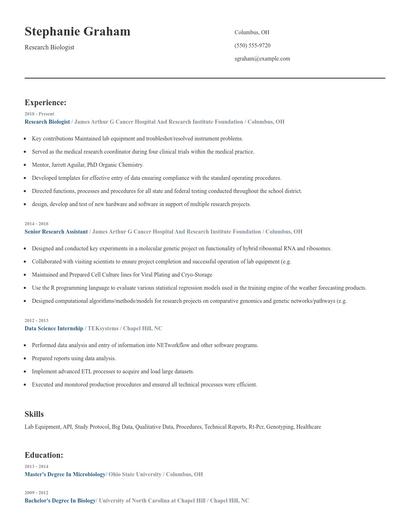 Research Biologist Resume