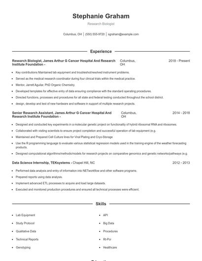 Research Biologist Resume