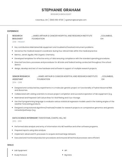 Research Biologist Resume