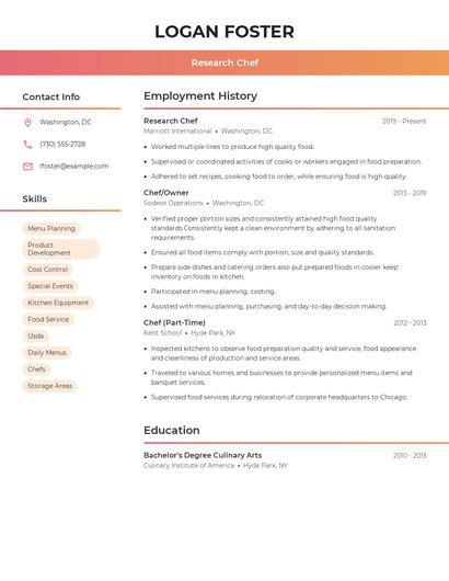 Research Chef Resume