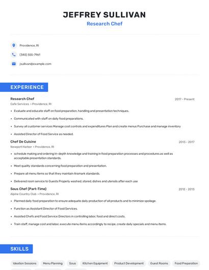 Research Chef Resume
