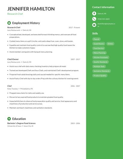 Research Chef Resume