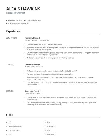 Research Chemist Resume