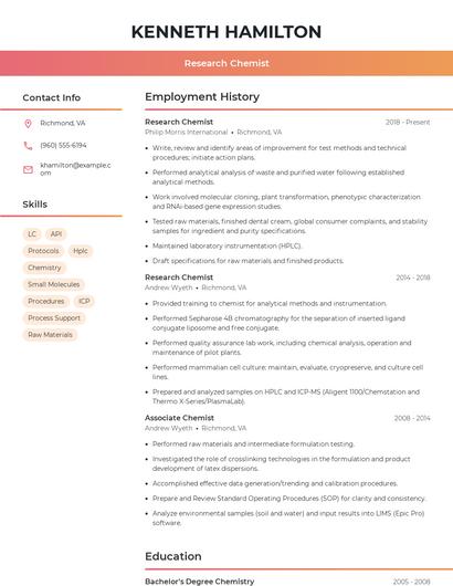 Research Chemist Resume