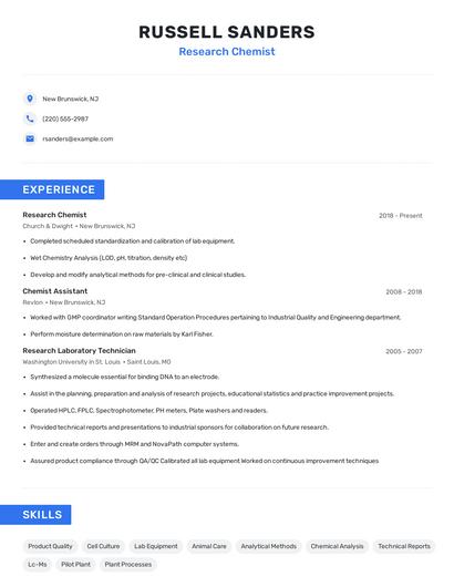 Research Chemist Resume