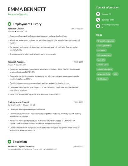 Research Chemist Resume