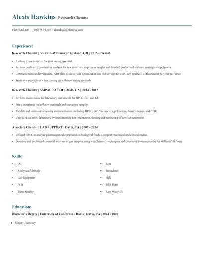 Research Chemist Resume