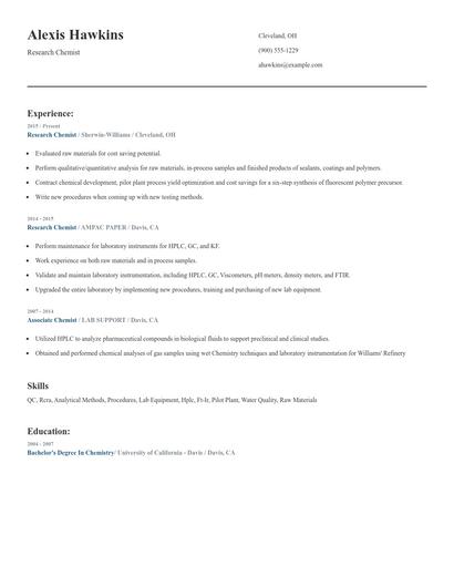 Research Chemist Resume