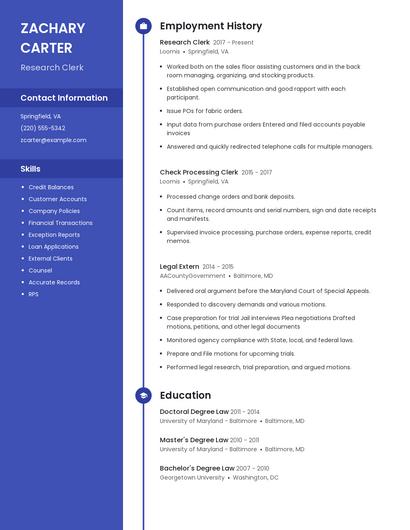 Research Clerk Resume