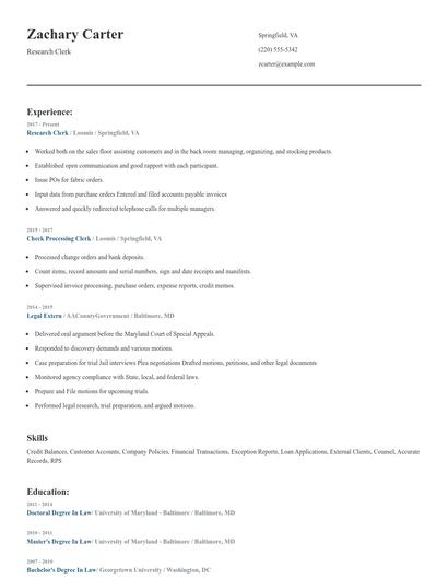 Research Clerk Resume