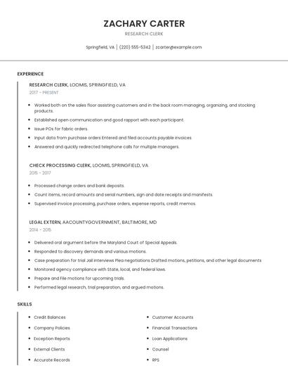 Research Clerk Resume
