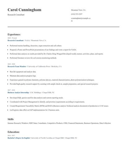 Research Consultant Resume