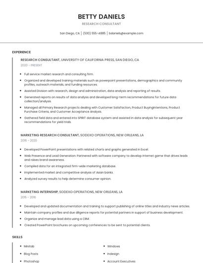 Research Consultant Resume