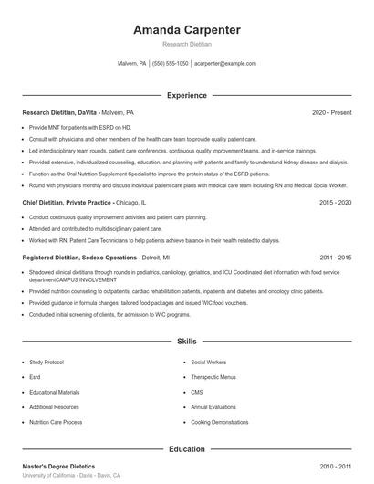 Research Dietitian Resume