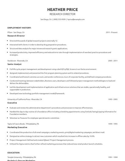 Research Director Resume