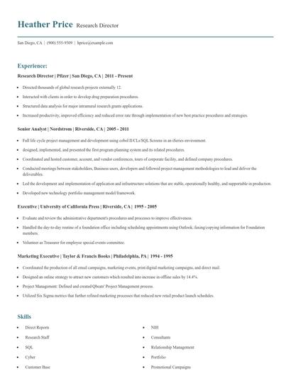 Research Director Resume