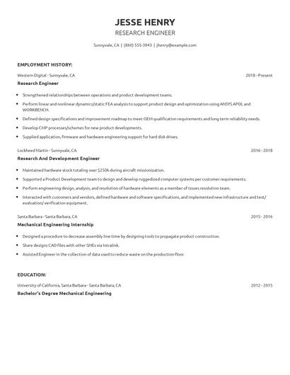 Research Engineer Resume