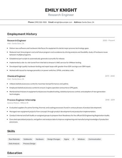 Research Engineer Resume