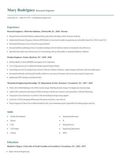 Research Engineer Resume
