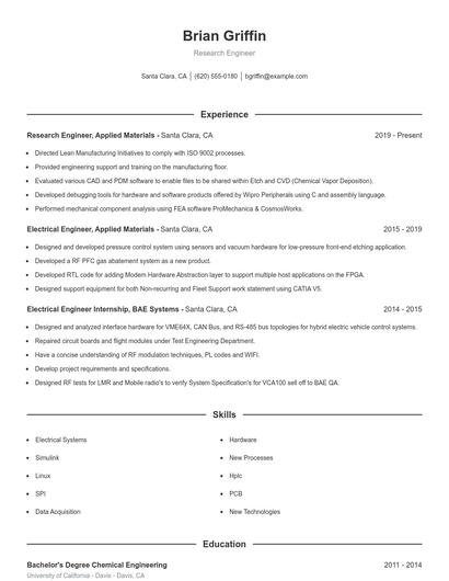 Research Engineer Resume