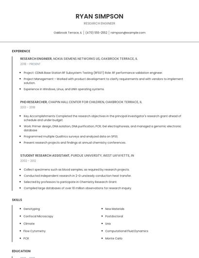 Research Engineer Resume