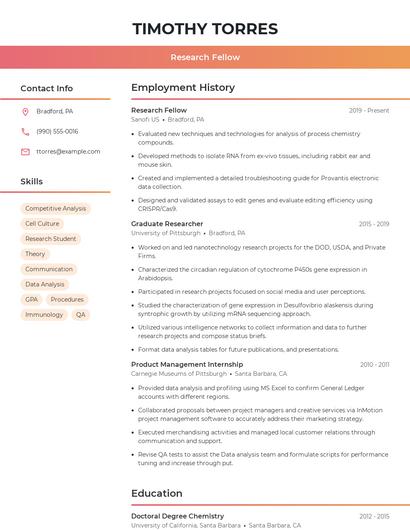 Research Fellow Resume
