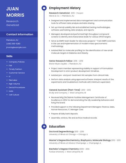 Research Geneticist Resume