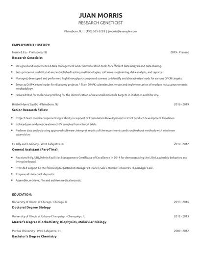 Research Geneticist Resume