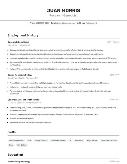 Research Geneticist Resume