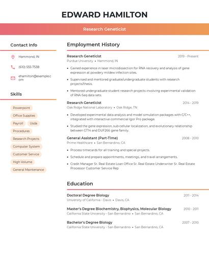 Research Geneticist Resume