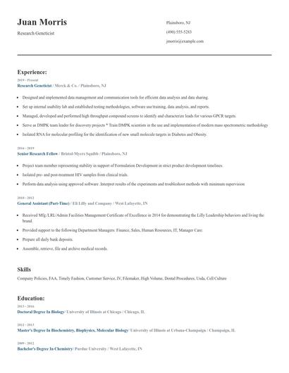 Research Geneticist Resume