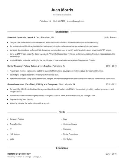 Research Geneticist Resume