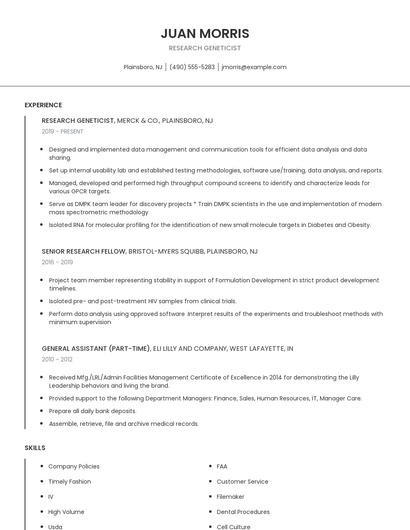 Research Geneticist Resume