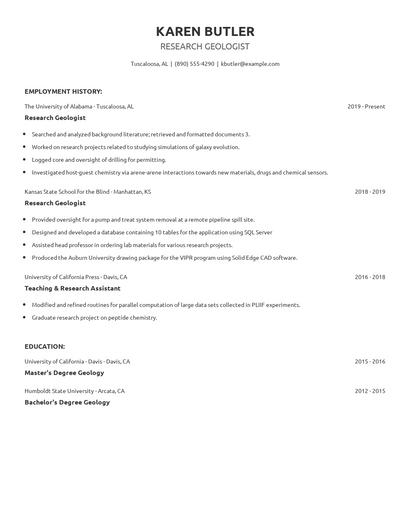 Research Geologist Resume