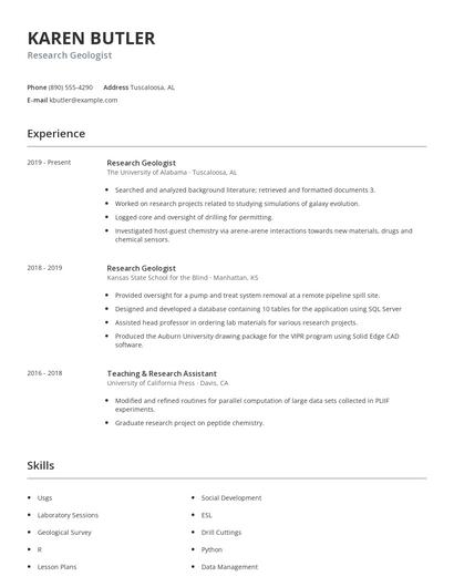 Research Geologist Resume
