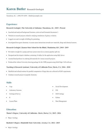 Research Geologist Resume