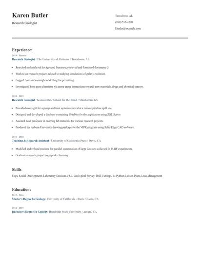 Research Geologist Resume