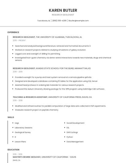 Research Geologist Resume